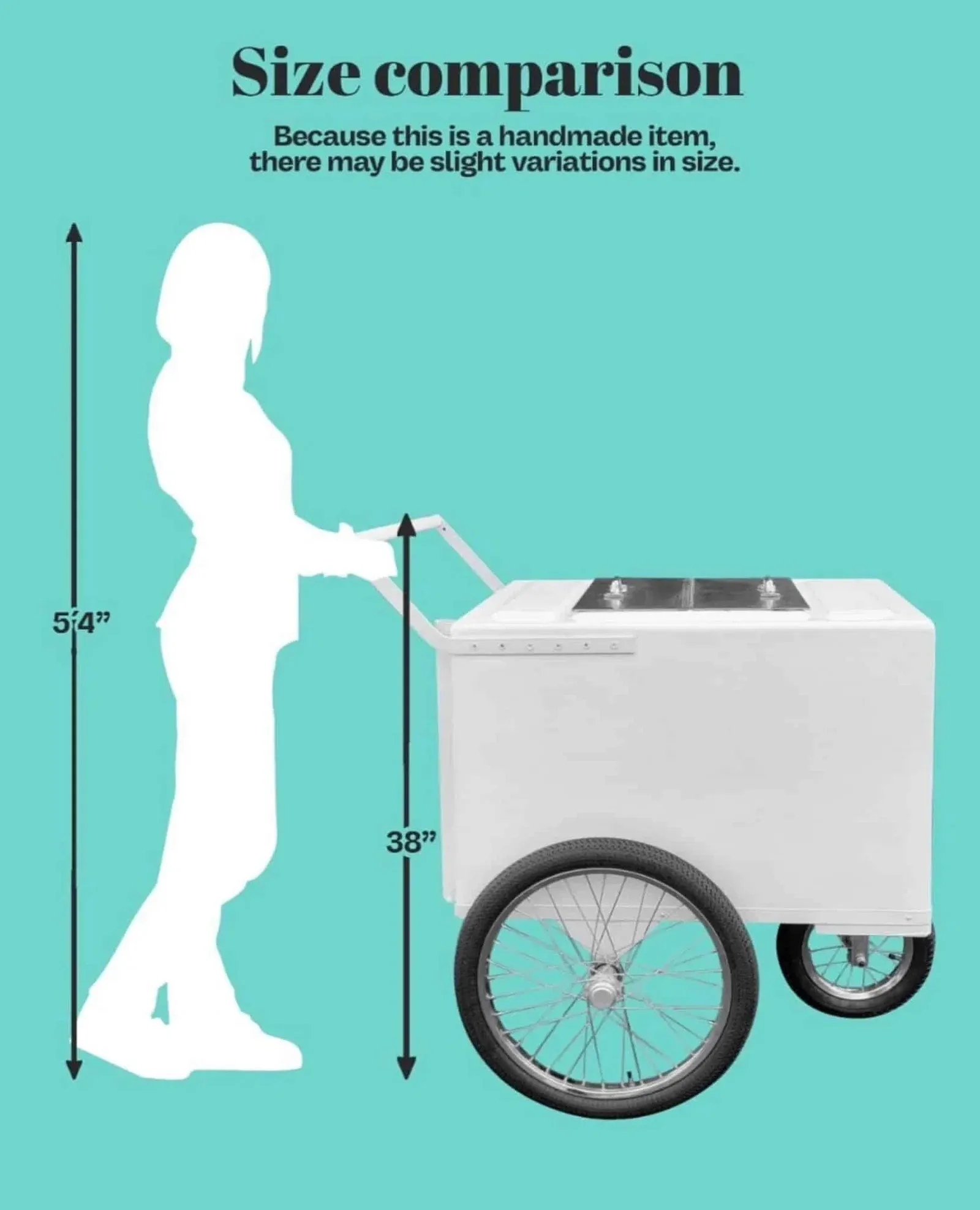 Tall Standard size Popsicle cart, Paleta Cart, Ice Cream Cart with XL reinforced flip door, bicycle tires, fenders all white - Image 11