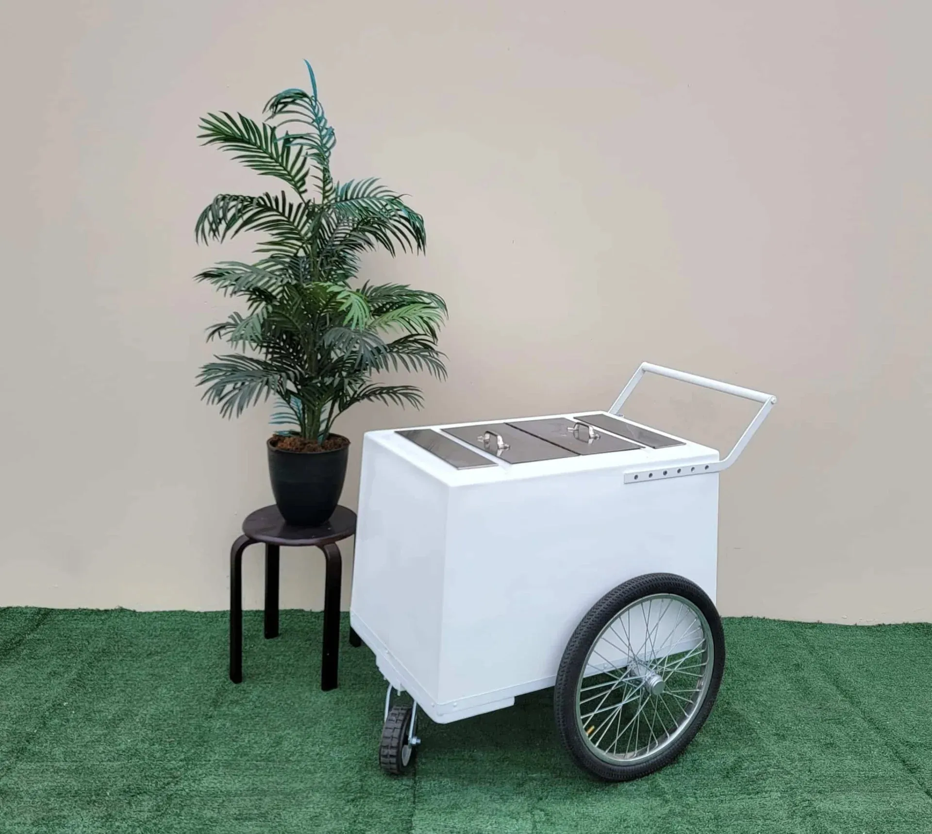 Standard White Popsicle Cart with 3 openings, Bicycle Tires & white Trim