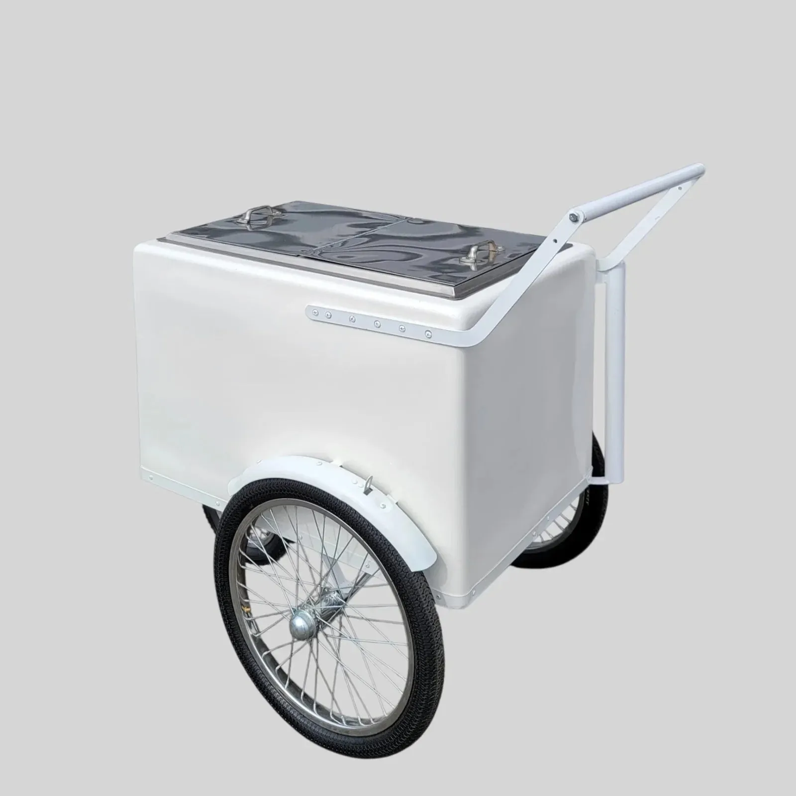 Tall Standard size Popsicle cart, Paleta Cart, Ice Cream Cart with XL reinforced flip door, bicycle tires, fenders all white - Image 3