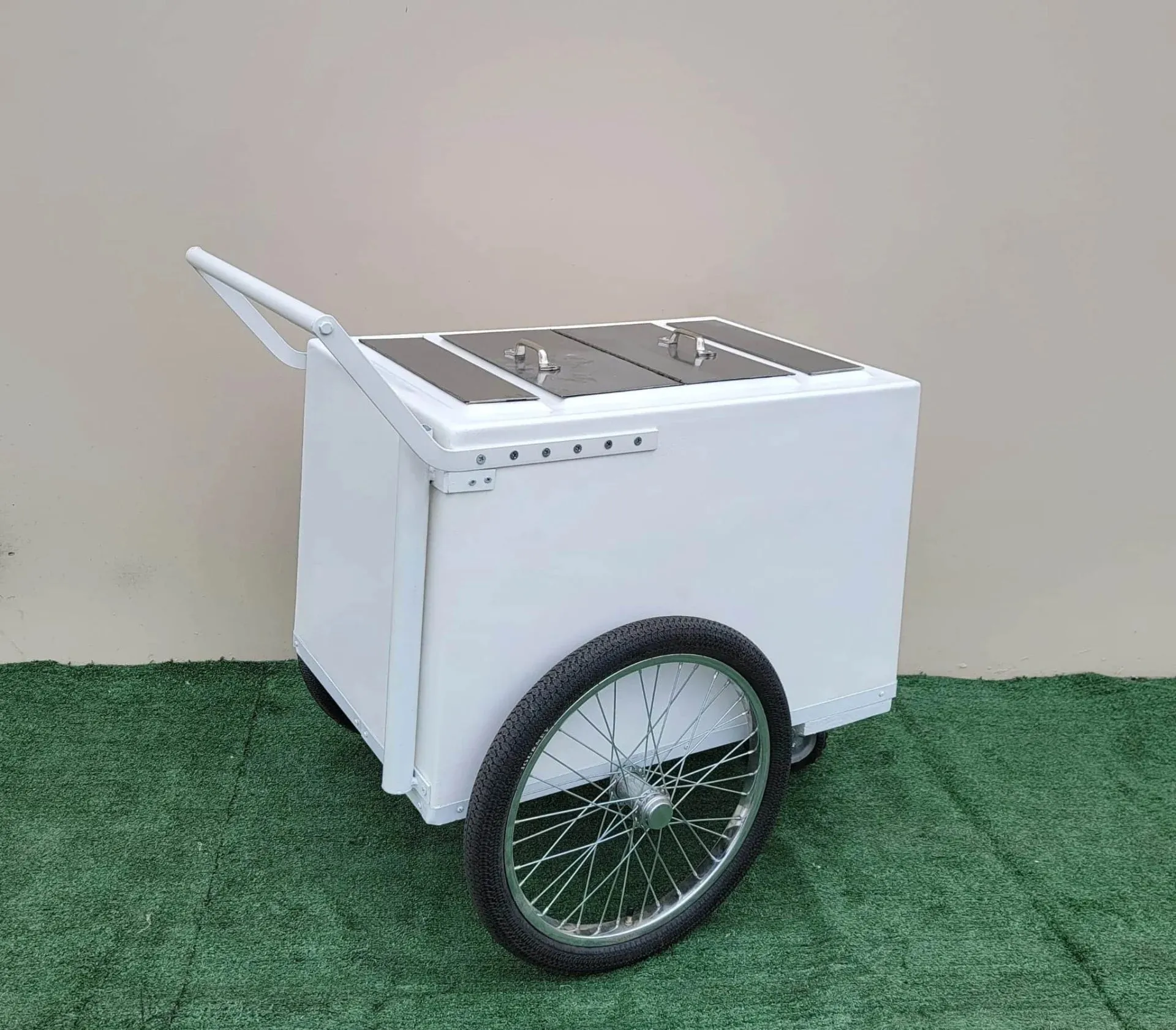 Standard White Popsicle Cart with 3 openings, Bicycle Tires & white Trim - Image 4
