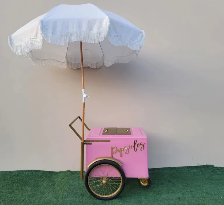 Standard Pink Popsicle Cart with Gold Trim for Events & Businesses