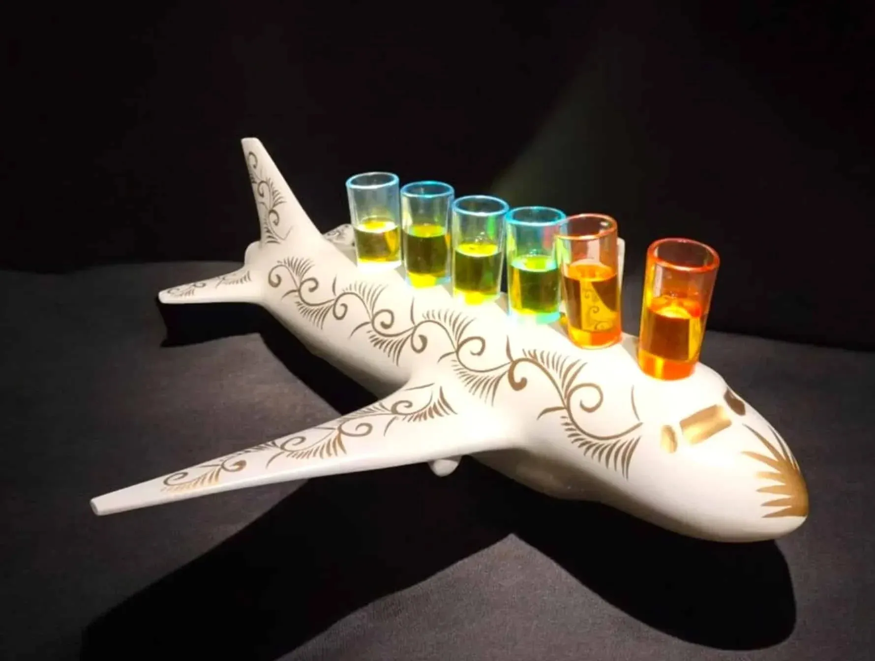 6 Shot White Airplane Tequila Flight Tray with Stunning Lights