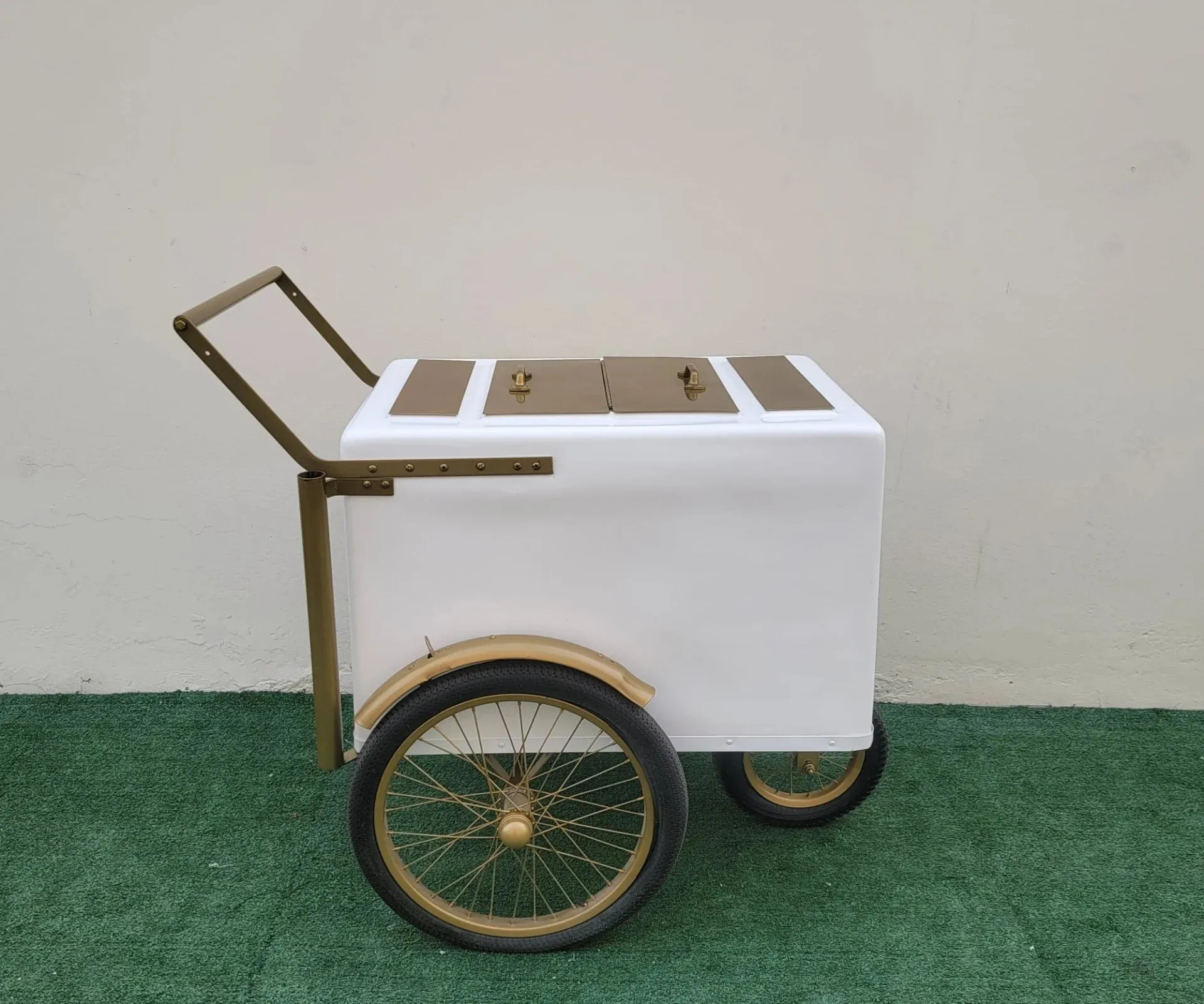 Tall Standard Size Popsicle Cart with Gold Trim and Bicycle Tires and 3 top openings - Image 2