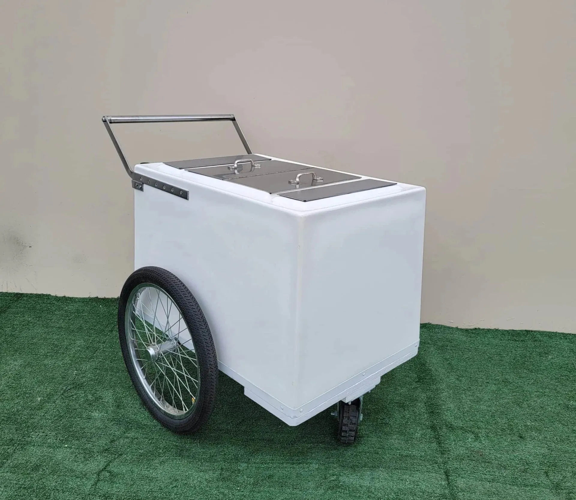 Standard White Popsicle Cart with 3 openings, Bicycle Tires & white Trim - Image 3