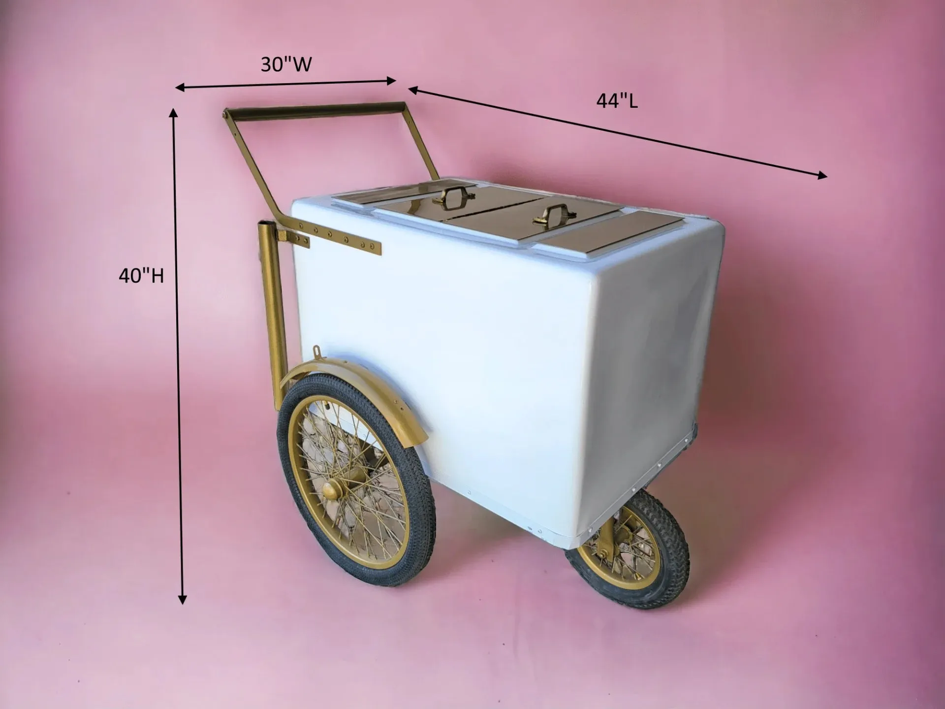 Tall Standard Size Popsicle Cart with Gold Trim and Bicycle Tires and 3 top openings - Image 11