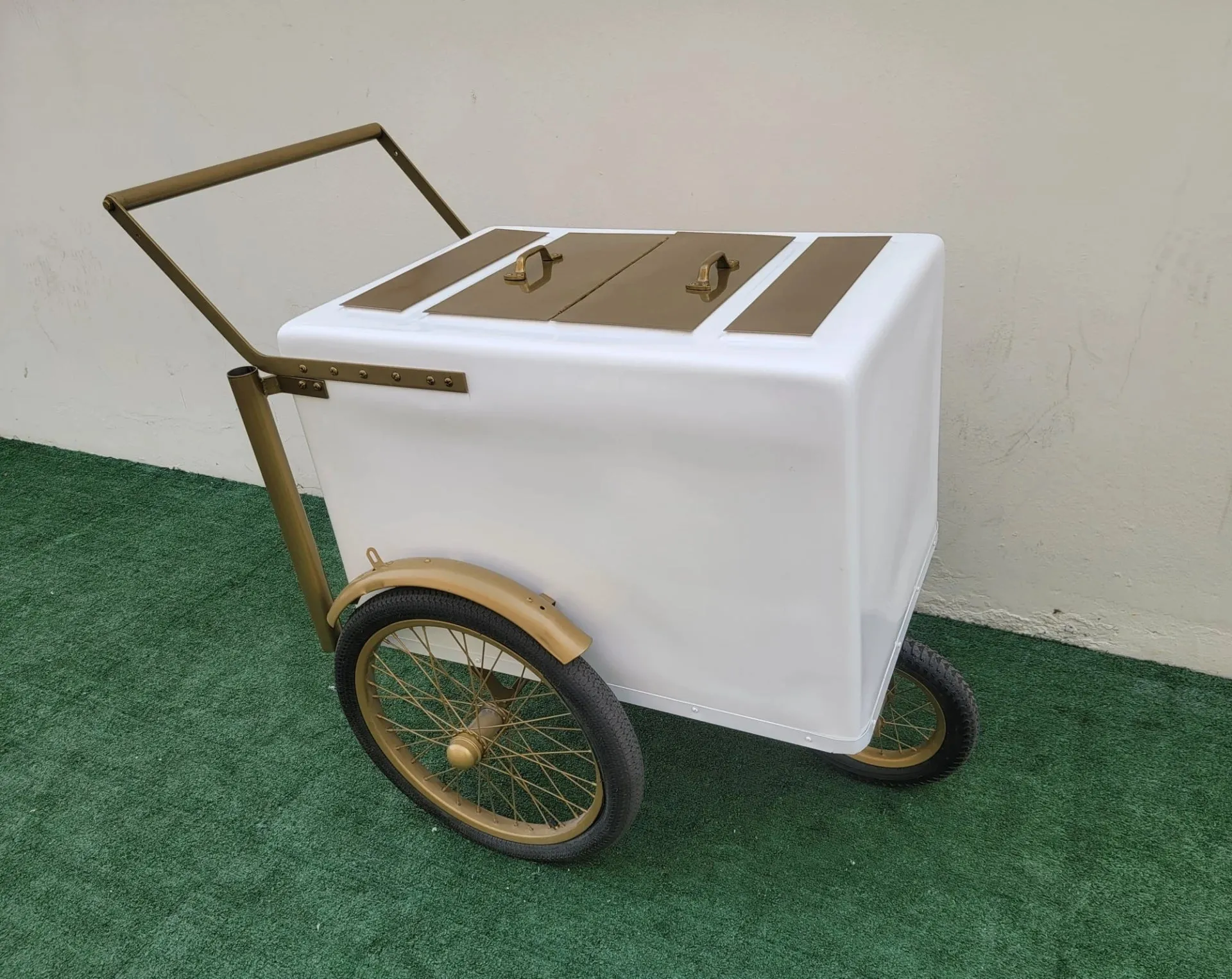 Tall Standard Size Popsicle Cart with Gold Trim and Bicycle Tires and 3 top openings - Image 6
