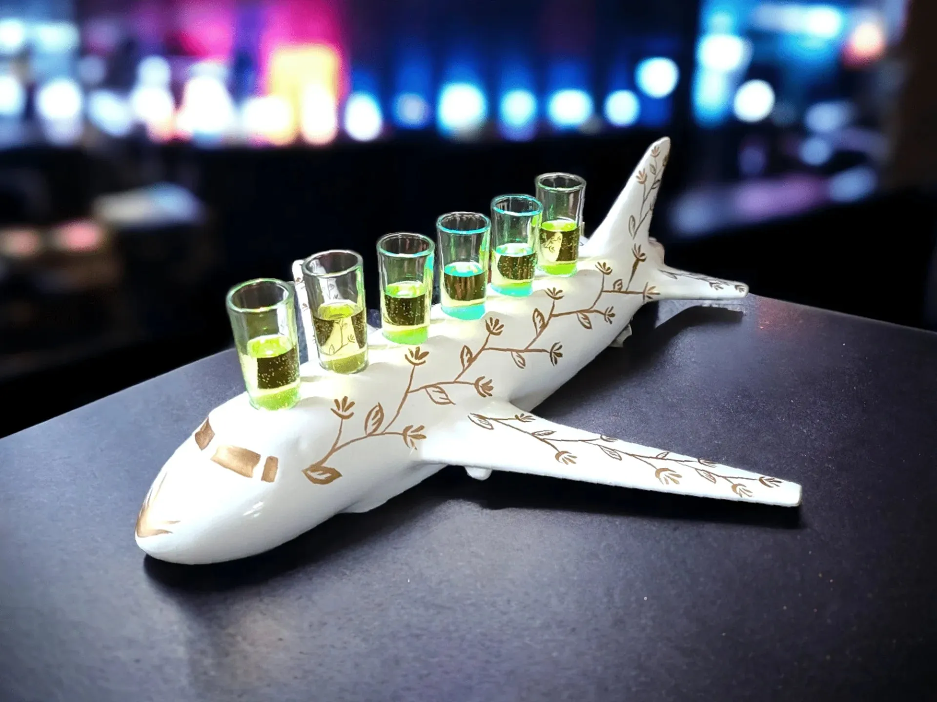 6 Shot White Airplane Tequila Flight Tray with Stunning Lights - Image 2