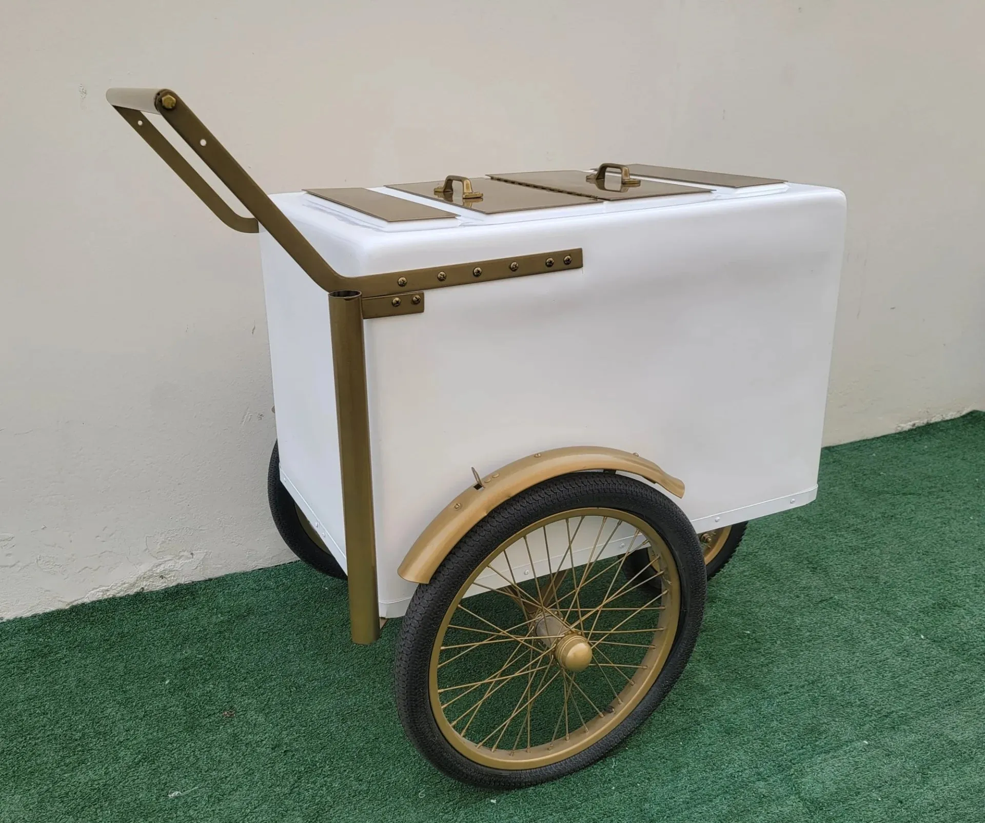 Tall Standard Size Popsicle Cart with Gold Trim and Bicycle Tires and 3 top openings - Image 4