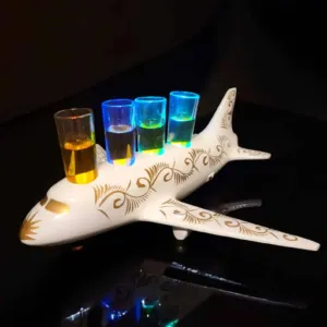 4 Shot White Airplane Tequila Shot Flight Tray with Lights