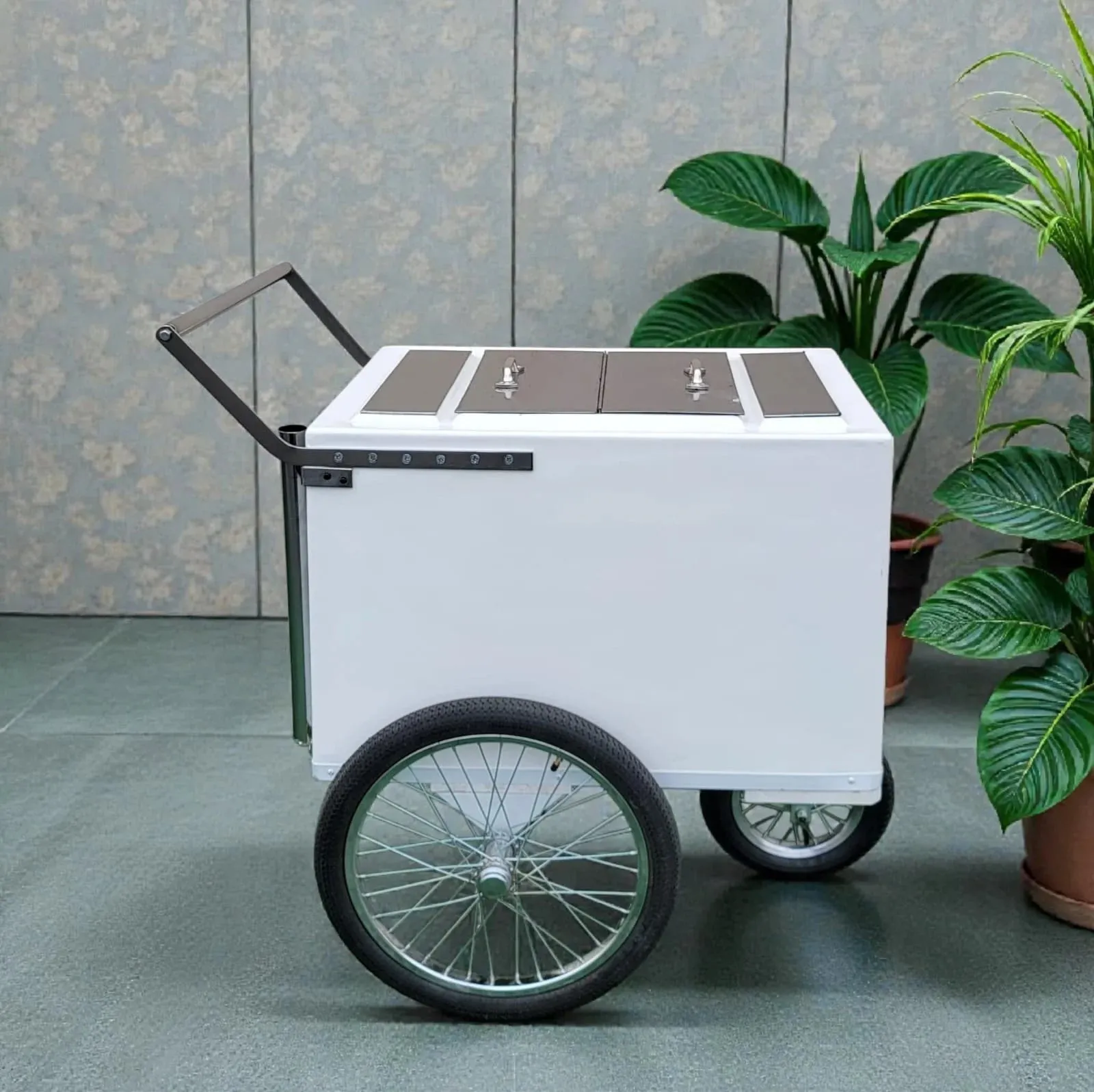 Tall Standard Popsicle Cart with Bicycle Tires & Chrome Trim, 3 top openings