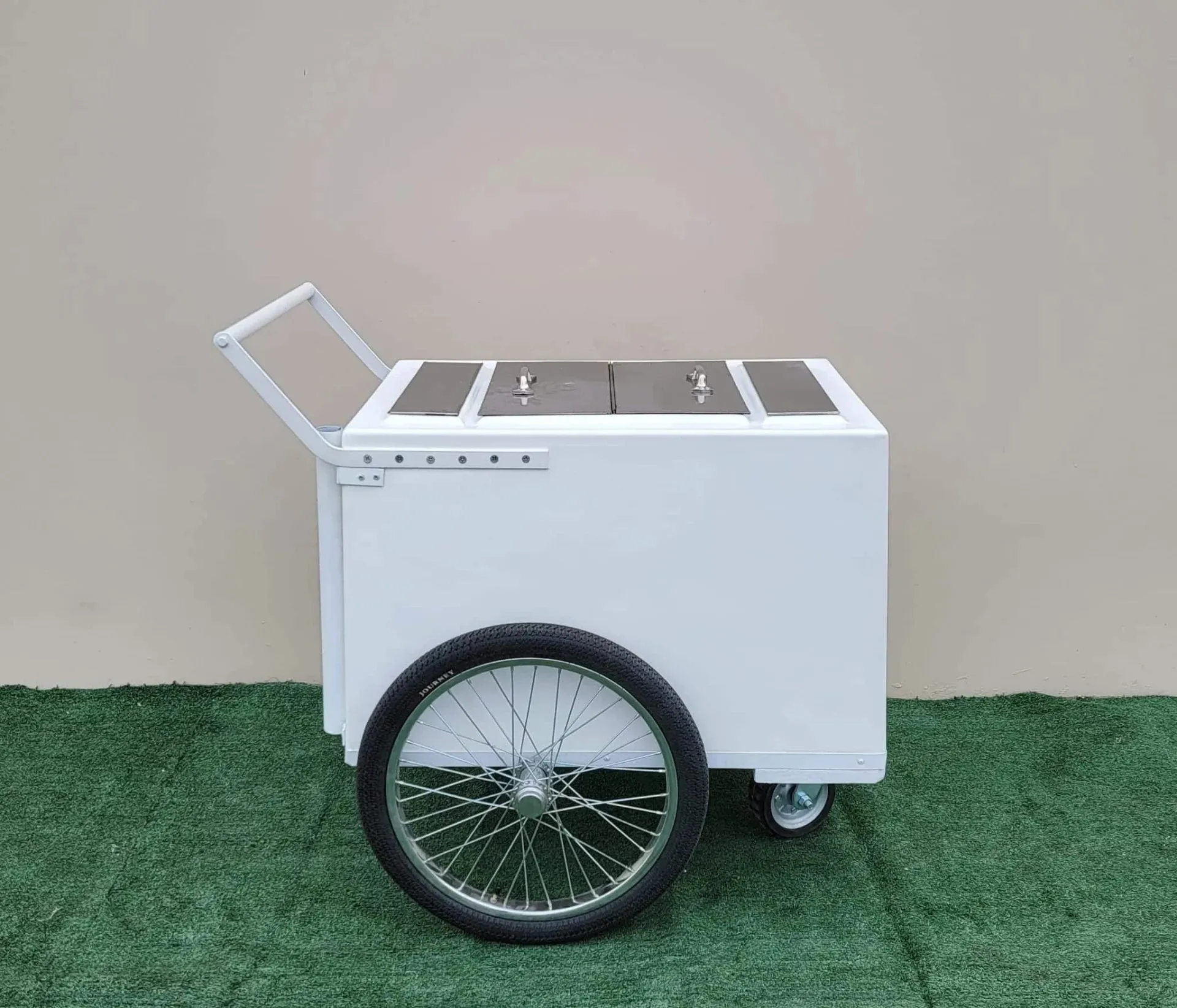 Standard White Popsicle Cart with 3 openings, Bicycle Tires & white Trim - Image 2