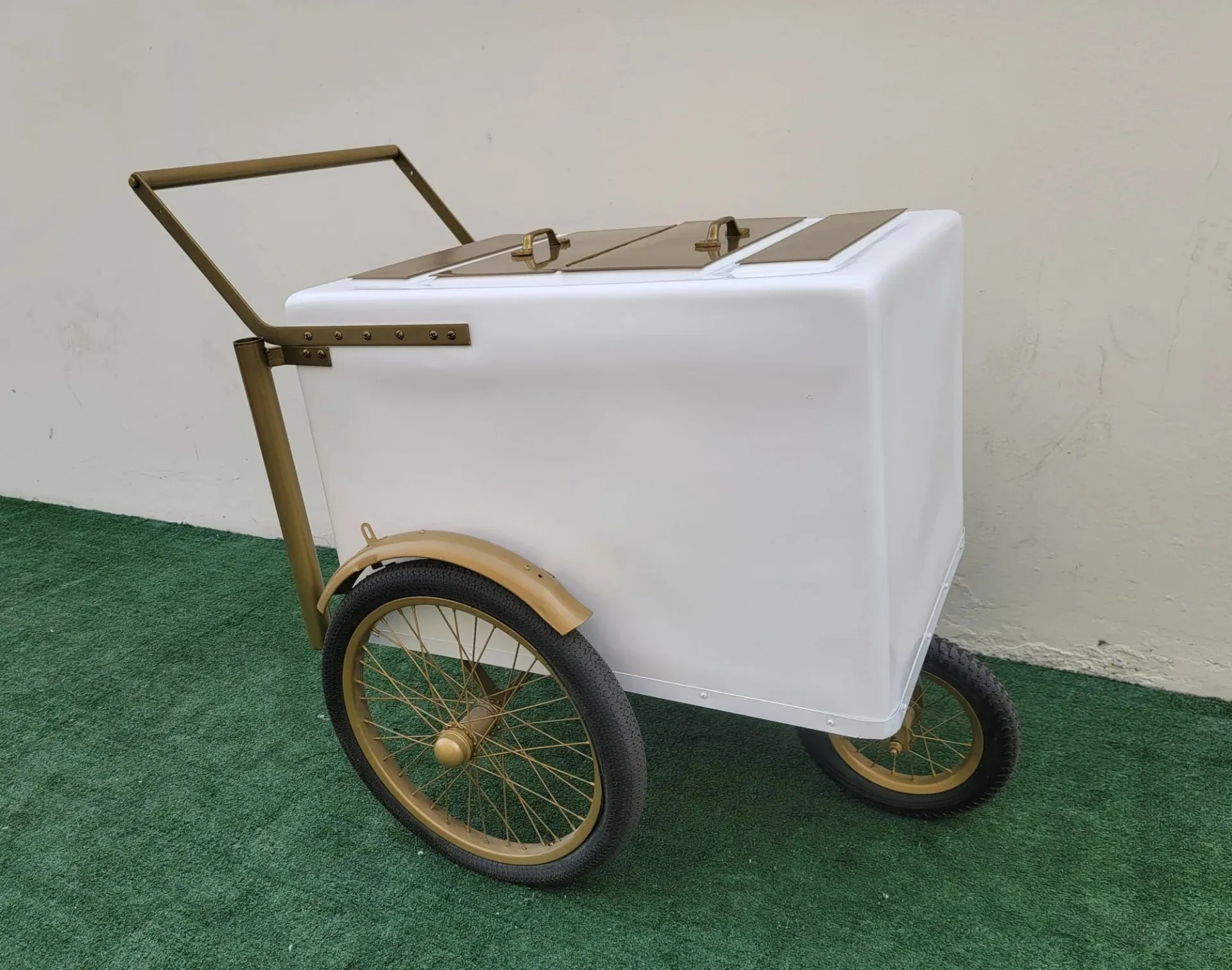 Tall Standard Size Popsicle Cart with Gold Trim and Bicycle Tires and 3 top openings - Image 3