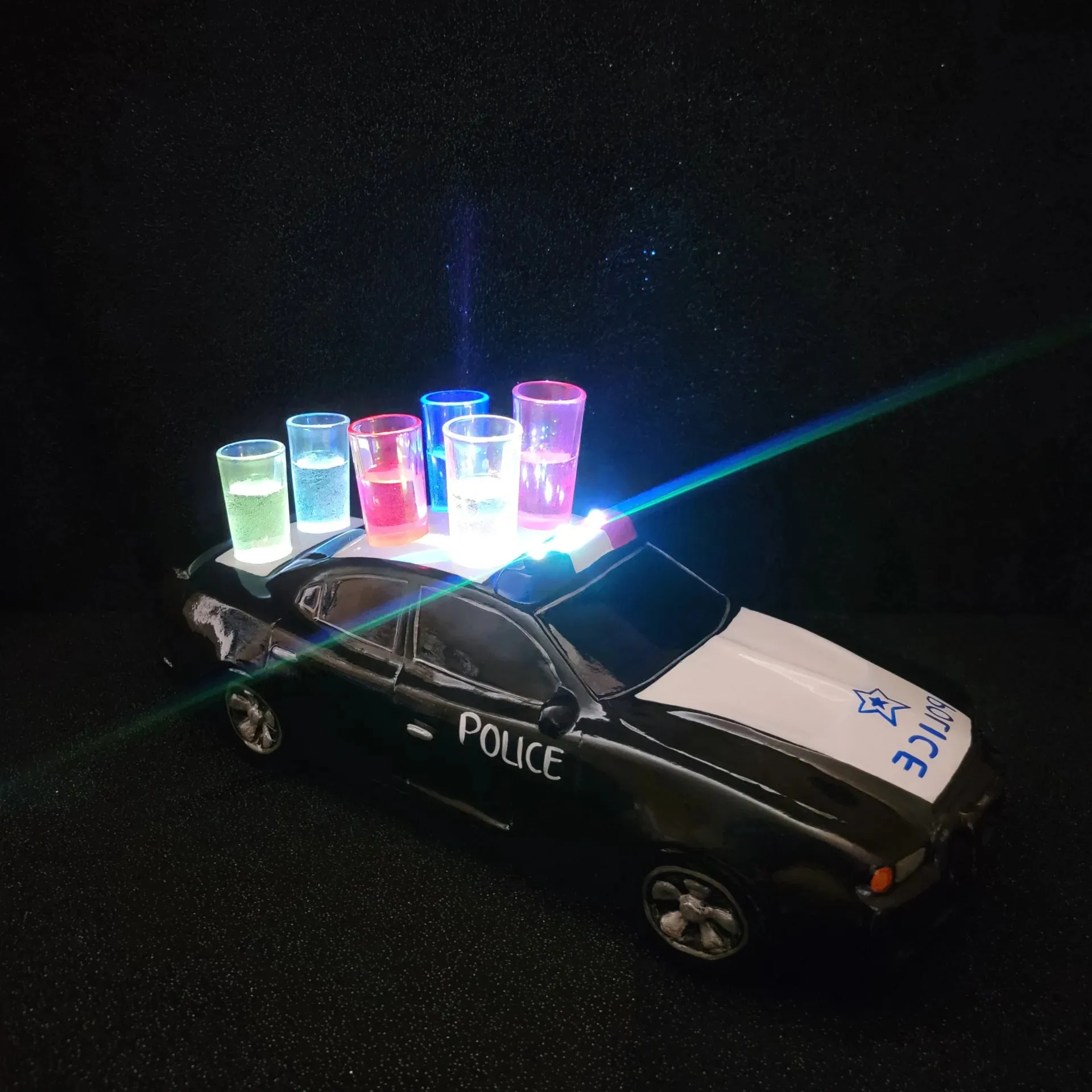 Police Car Tequila Shot Flight Tray with LED Lights – 6 Shot Glass Holder for Bars, Bottle Service, Parties & Events - Image 3