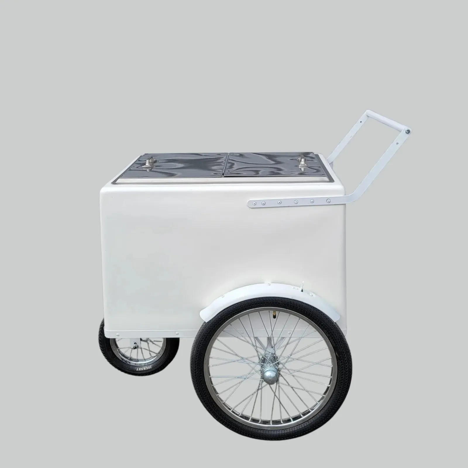 Tall Standard size Popsicle cart, Paleta Cart, Ice Cream Cart with XL reinforced flip door, bicycle tires, fenders all white - Image 5