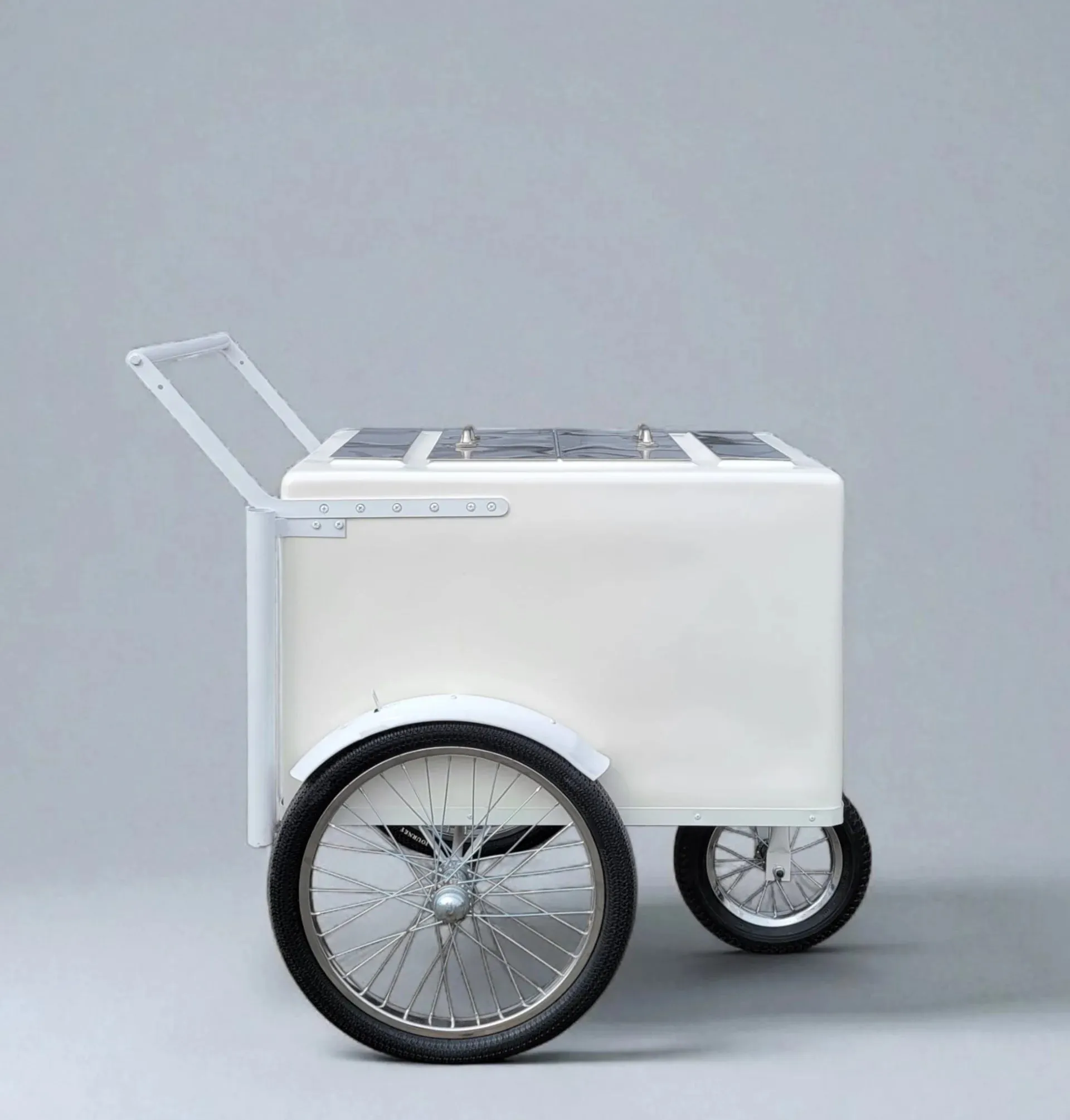 Tall Standard White Popsicle Cart with Fenders and Bicycle Tires - Image 2