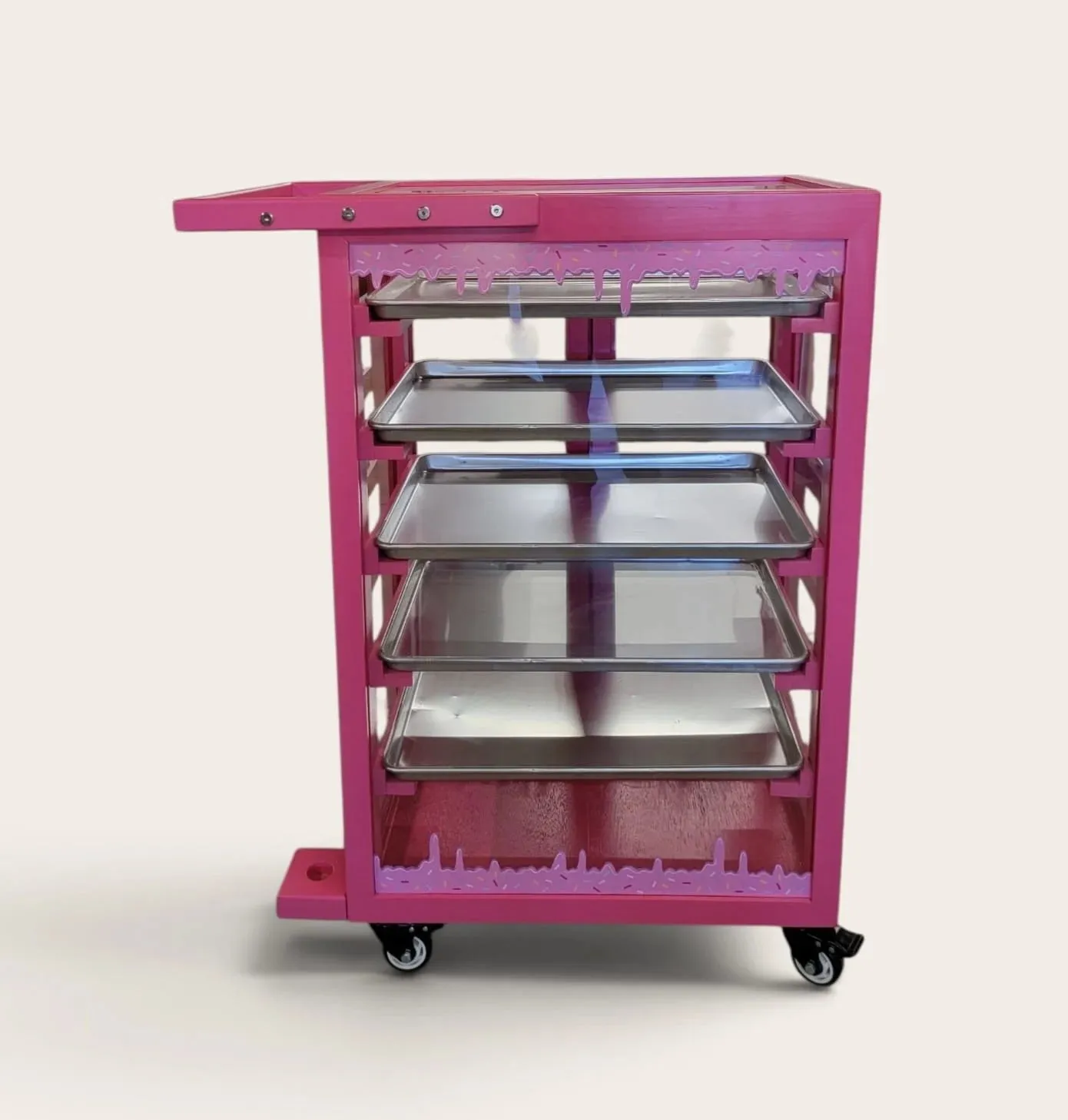 Pink Pastry Display Cart for Sale | Donut Display Cart | Bakery Display Cart | Cupcake & Dessert Display Stand | Wedding Catering Cart - Image 4