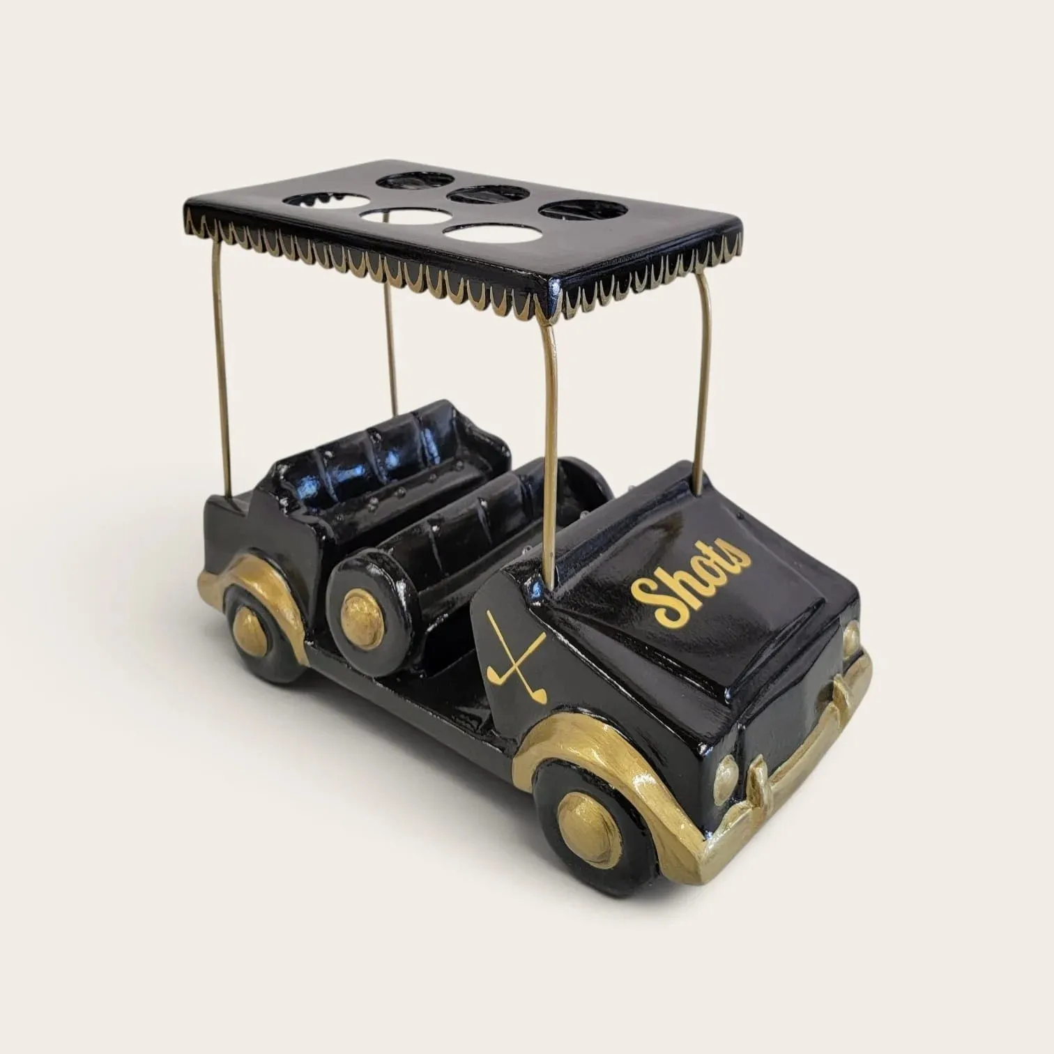 Black/Gold Golf Cart Shot Flight Tray with LED Lights | Golf Cart Tequila Shot Holder | Shot Glass Serving Tray | Golf Lover Gift | Bar & Restaurant Drink Service - Image 2