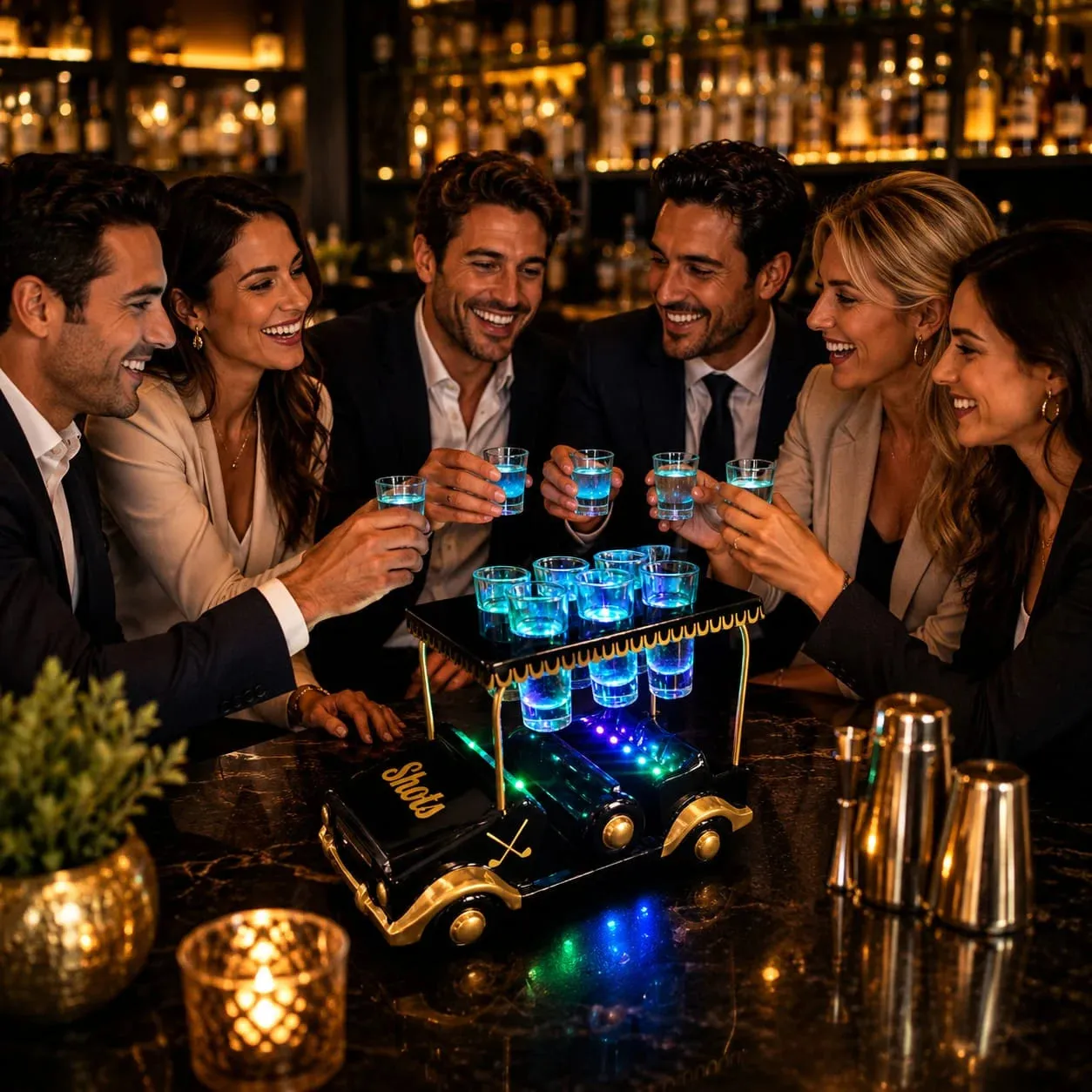 Black/Gold Golf Cart Shot Flight Tray with LED Lights | Golf Cart Tequila Shot Holder | Shot Glass Serving Tray | Golf Lover Gift | Bar & Restaurant Drink Service - Image 11