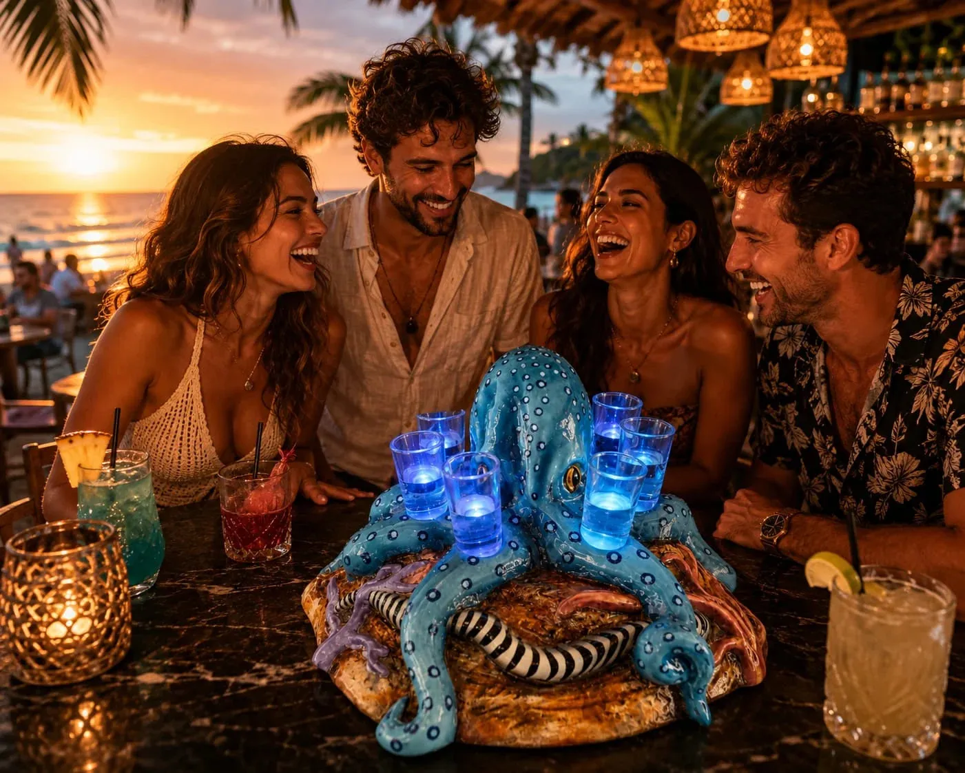Fiberglass Octopus Shot Tray with LED Lights – Bottle Service Tray for Bars, Restaurants, Seafood & Mariscos – 7 Shot Glass Holder - Image 3