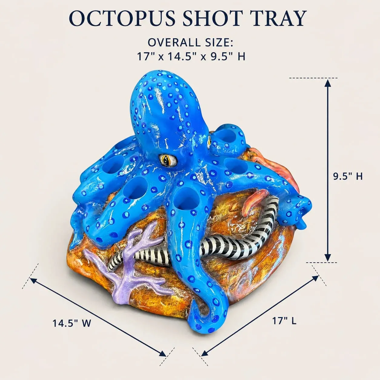 Fiberglass Octopus Shot Tray with LED Lights – Bottle Service Tray for Bars, Restaurants, Seafood & Mariscos – 7 Shot Glass Holder - Image 4
