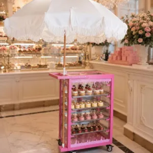Pink Pastry Display Cart for Sale | Donut Display Cart | Bakery Display Cart | Cupcake & Dessert Display Stand | Wedding Catering Cart