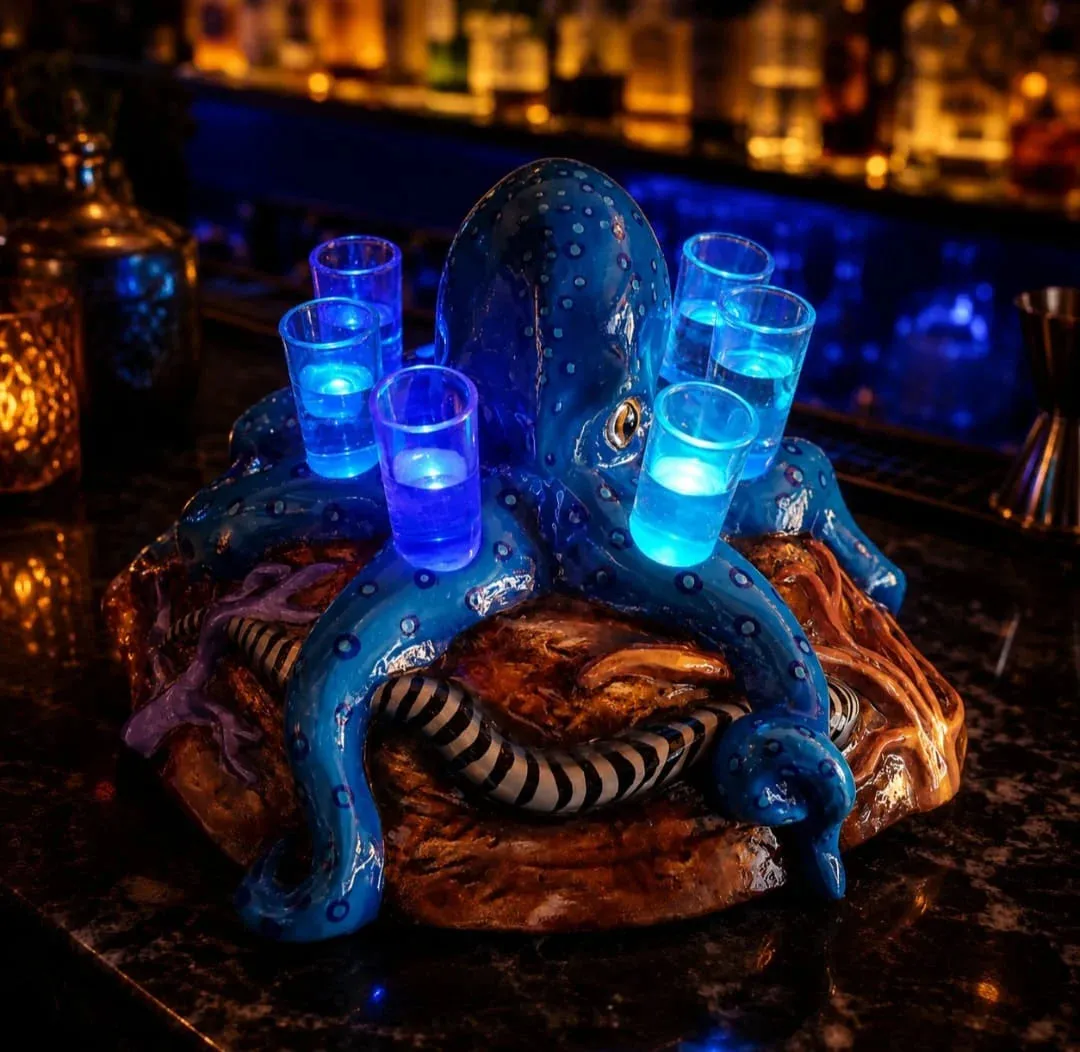 Fiberglass Octopus Shot Tray with LED Lights – Bottle Service Tray for Bars, Restaurants, Seafood & Mariscos – 7 Shot Glass Holder - Image 2