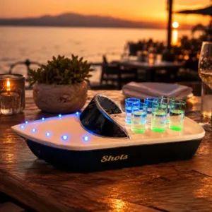 Boat Shot Flight Tray with LED Lights | Tequila Shot Serving Tray | Shot Glass Holder | Bar Drink Server | Beach Bar Decor | Boat Lover Gift | Bottle Service Tray