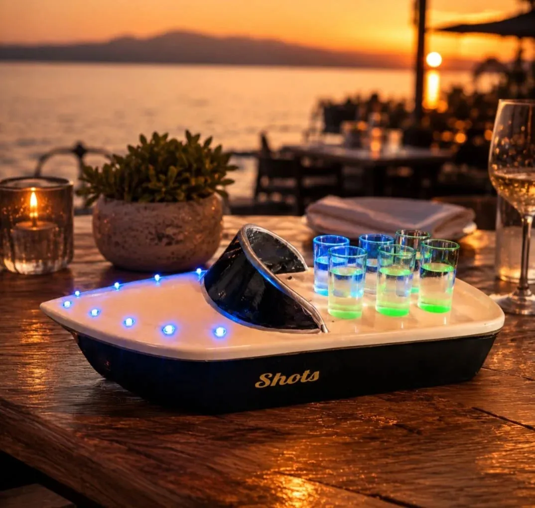 Boat Shot Flight Tray with LED Lights | Tequila Shot Serving Tray | Shot Glass Holder | Bar Drink Server | Beach Bar Decor | Boat Lover Gift | Bottle Service Tray - Image 3