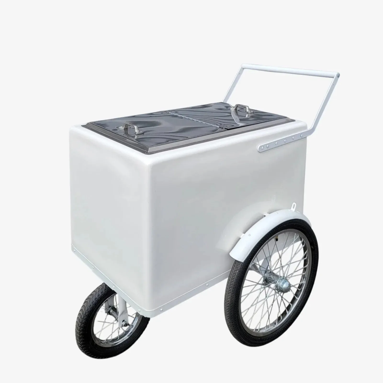 Tall Standard size Popsicle cart, Paleta Cart, Ice Cream Cart with XL reinforced flip door, bicycle tires, fenders all white - Image 2