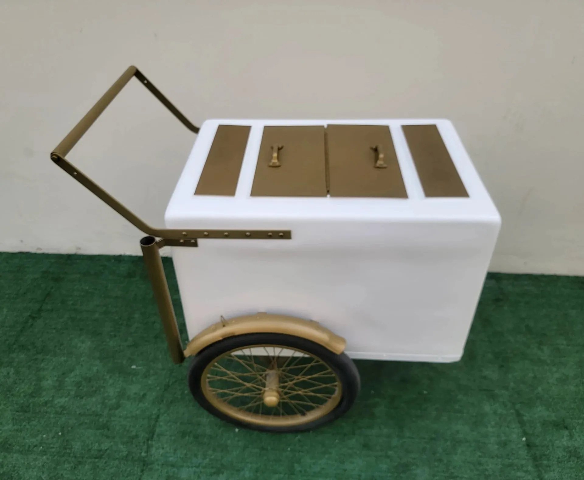 Tall Standard Size Popsicle Cart with Gold Trim and Bicycle Tires and 3 top openings - Image 5