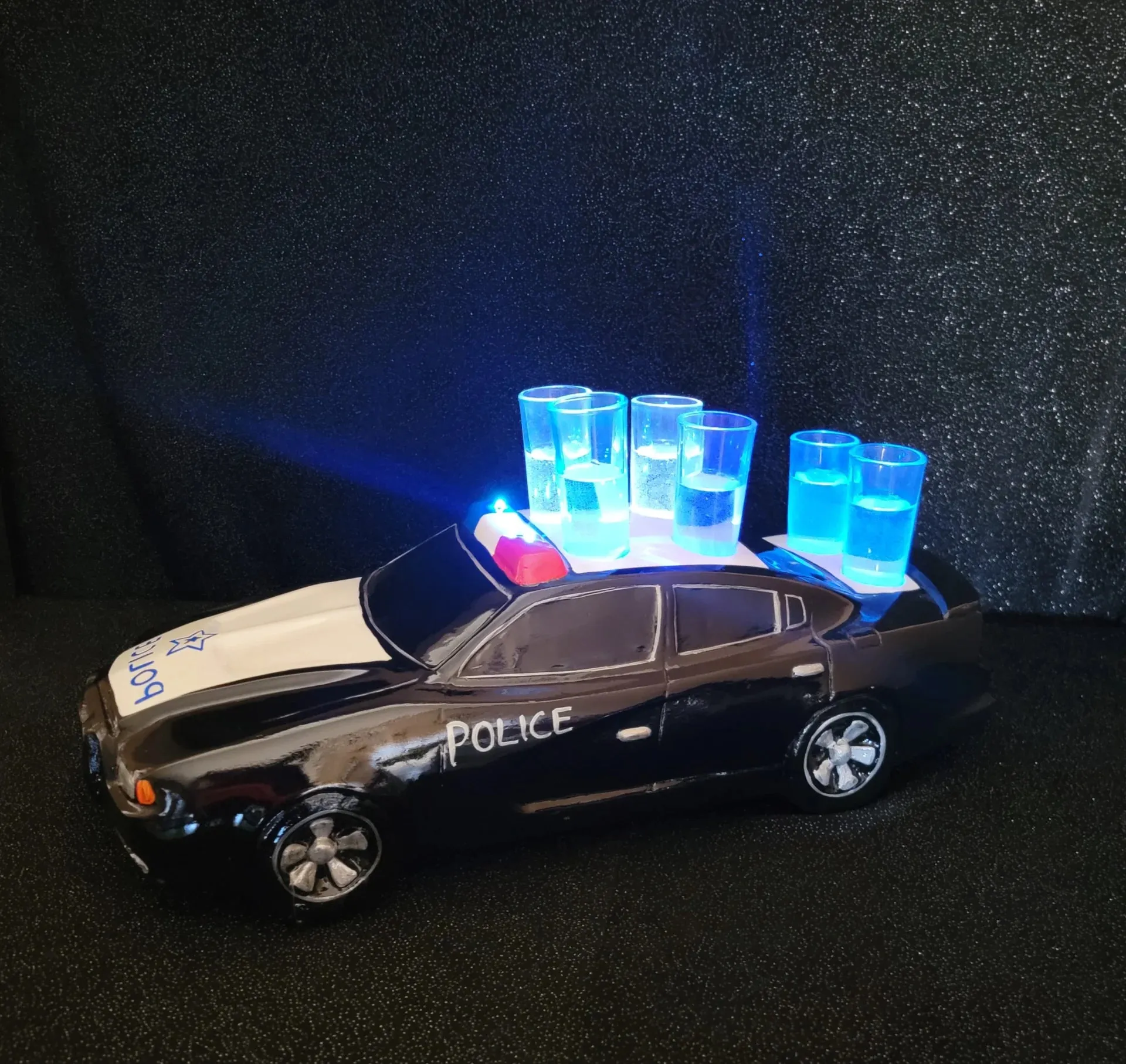 Police Car Tequila Shot Flight Tray with LED Lights – 6 Shot Glass Holder for Bars, Bottle Service, Parties & Events - Image 4