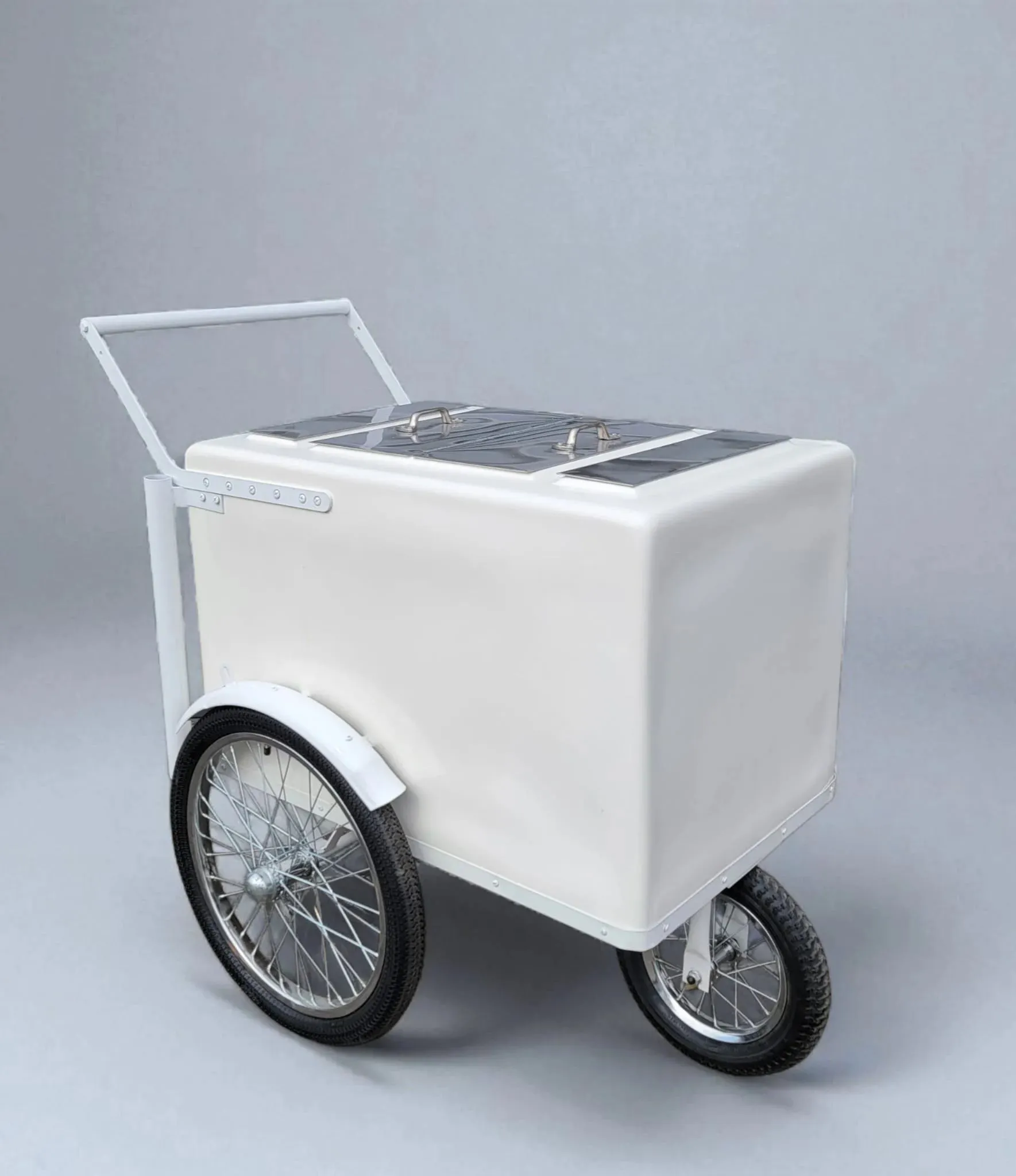 Tall Standard White Popsicle Cart with Fenders and Bicycle Tires - Image 4