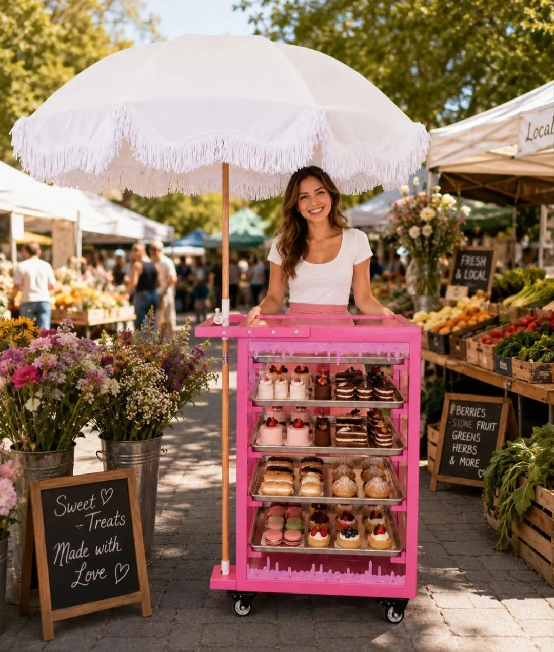 Pink Pastry Display Cart for Sale | Donut Display Cart | Bakery Display Cart | Cupcake & Dessert Display Stand | Wedding Catering Cart - Image 2