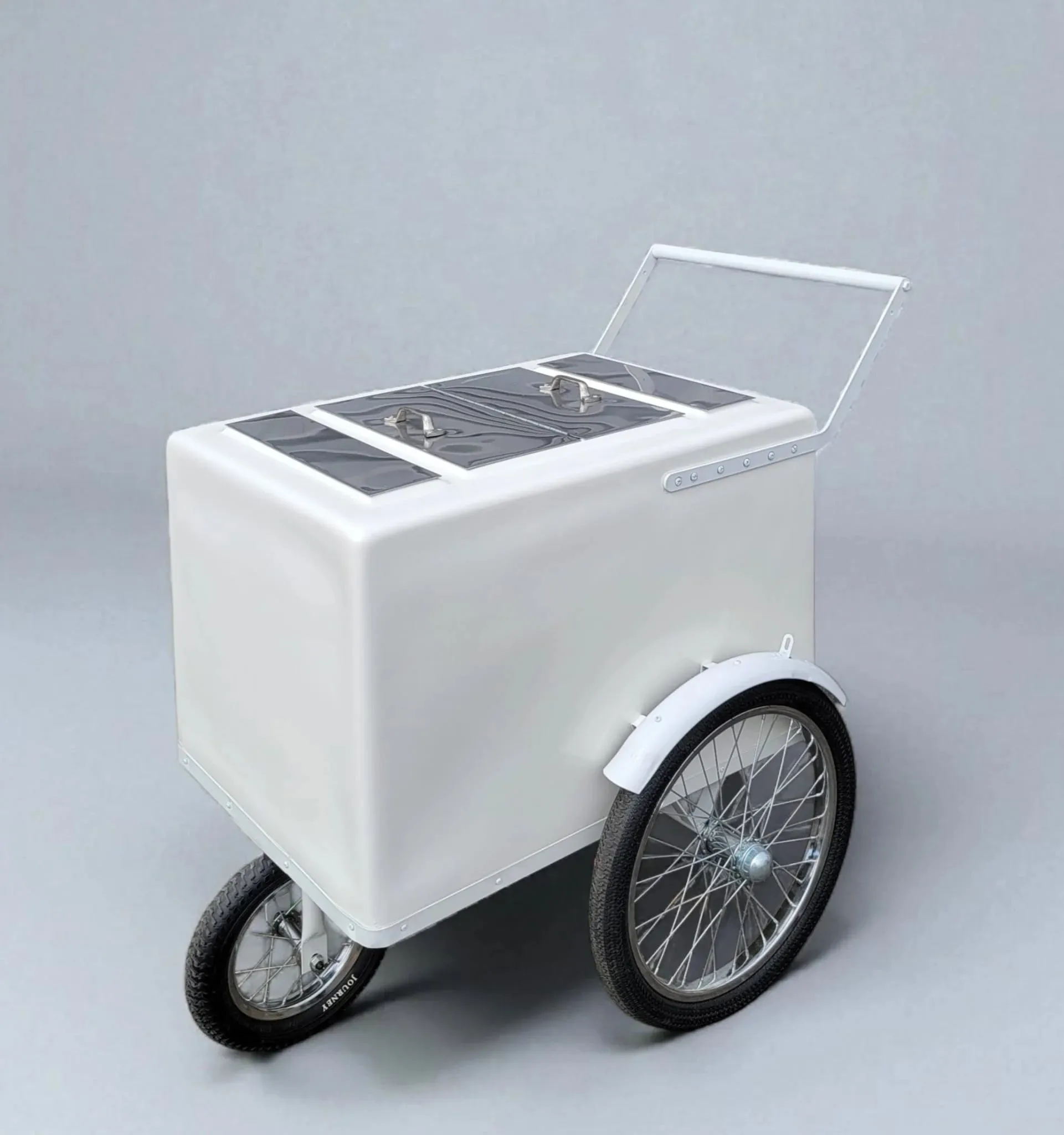Tall Standard White Popsicle Cart with Fenders and Bicycle Tires - Image 5