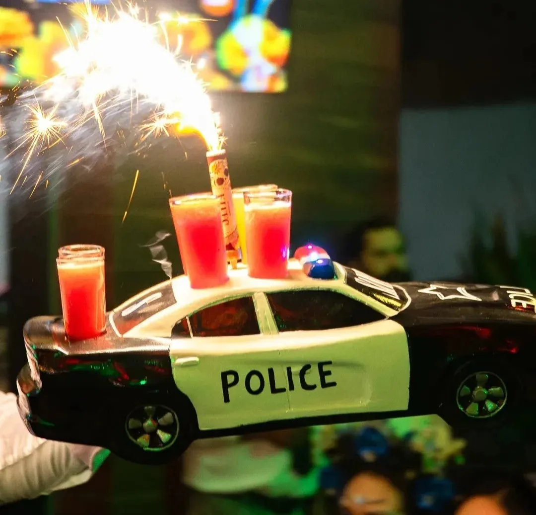 Police Car Tequila Shot Flight Tray with LED Lights – 6 Shot Glass Holder for Bars, Bottle Service, Parties & Events - Image 2