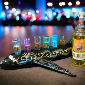 6 Shot Black Fiberglass Airplane Tequila Flight Tray with Stunning Lights
