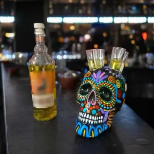 Black Skull Tequila Flight Tray with Lights for Unique Events