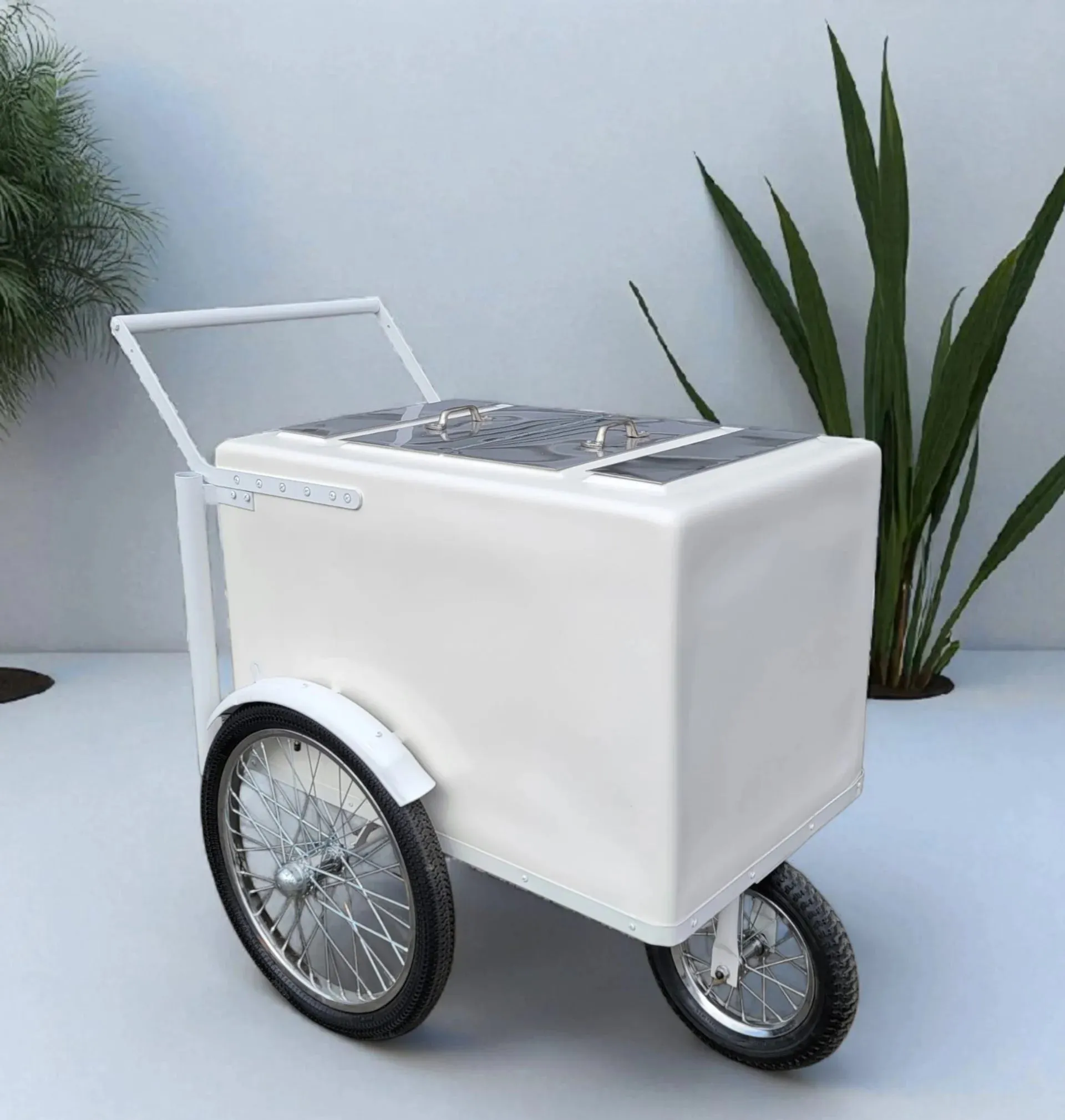 Tall Standard White Popsicle Cart with Fenders and Bicycle Tires