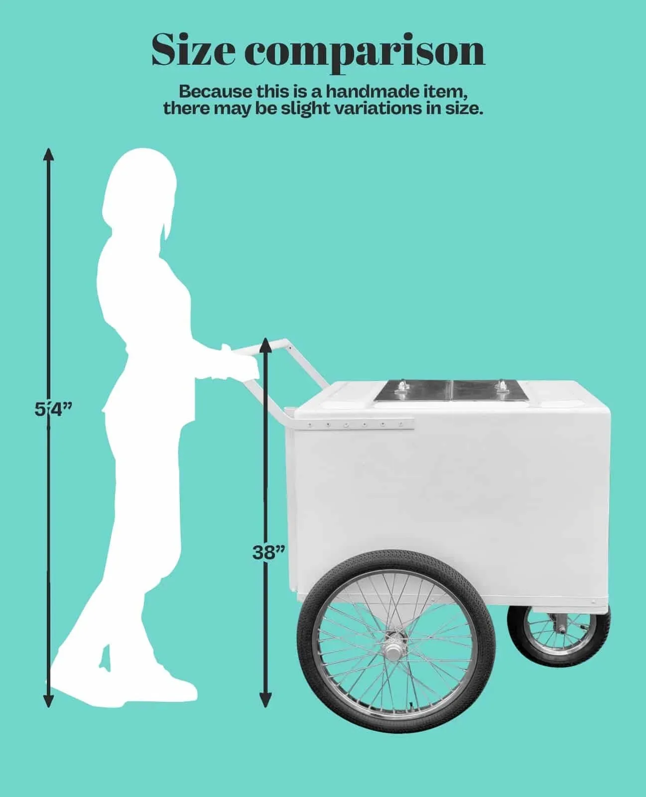 Tall Standard Size Popsicle Cart with Gold Trim and Bicycle Tires and 3 top openings - Image 10