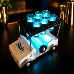 White/black Golf Cart Shot Flight Tray with LED Lights | Golf Cart Tequila Shot Holder | Shot Glass Serving Tray | Golf Lover Gift | Bar & Restaurant Drink Service