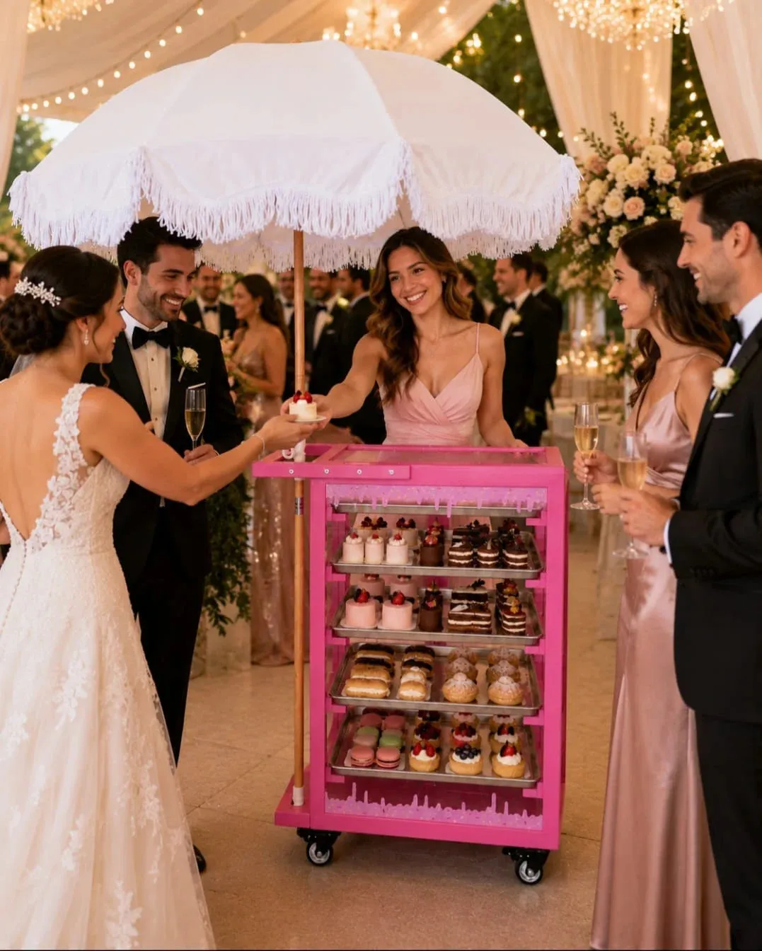 Pink Pastry Display Cart for Sale | Donut Display Cart | Bakery Display Cart | Cupcake & Dessert Display Stand | Wedding Catering Cart - Image 7