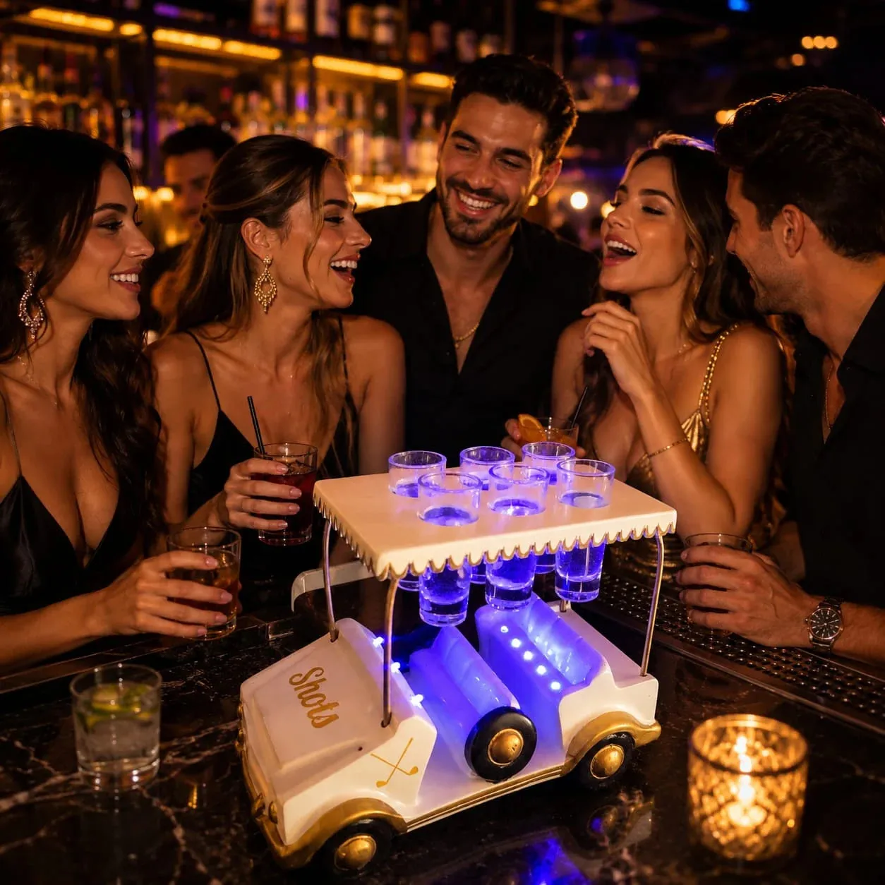 White/Gold Golf Cart Shot Flight Tray with LED Lights | Golf Cart Tequila Shot Holder | Shot Glass Serving Tray | Golf Lover Gift | Bar & Restaurant Drink Service (Copy) - Image 3